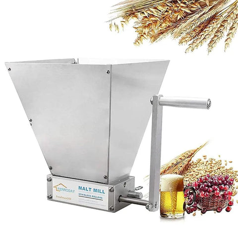 Two Roller Malt Mill For Homebrew Stainless Steel Grain Crusher With Adjustable Gap Manual Hand Crank Malted Barley Grinder Durable Anti Corrosion Construction For Consistent Grind And Fresh Mash Every Brew