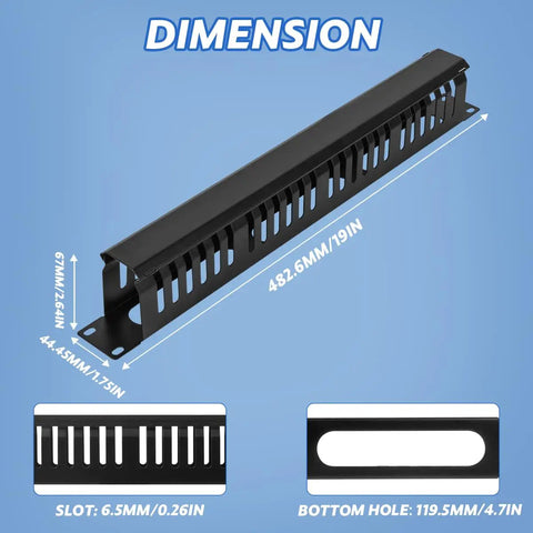Dimensions of Four Pack 19 Inch 1U Server Rack Cable Management Kit With 24 Slot Horizontal Cable Raceway Gear