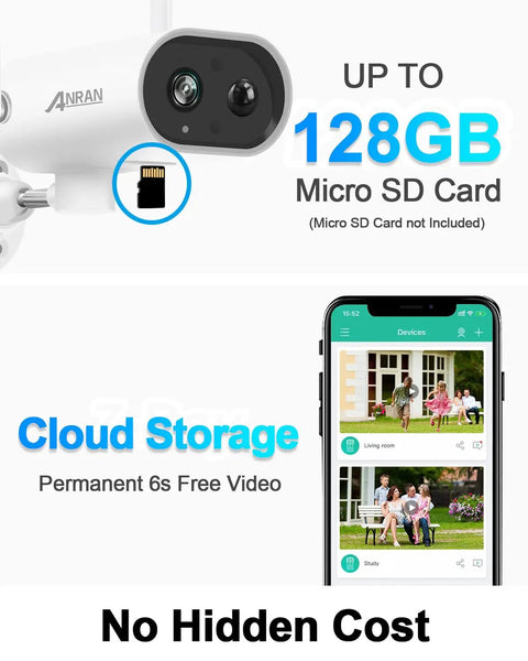 Wireless Outdoor Security Camera With Solar Panel, 2K Solar Powered, micro SD card, app interface, and cloud storage feature.