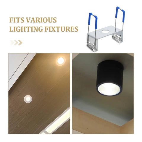 30 Pack Heavy Duty Spring Clips For 18x25mm LED Panel Lights Recessed Ceiling Mount Holders shown with lighting fixtures