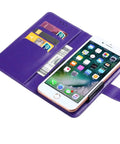 Premium Purple-SXT Protective Case For Danew Trace T-One showing phone with card slots and stand in a purple wallet-style design.