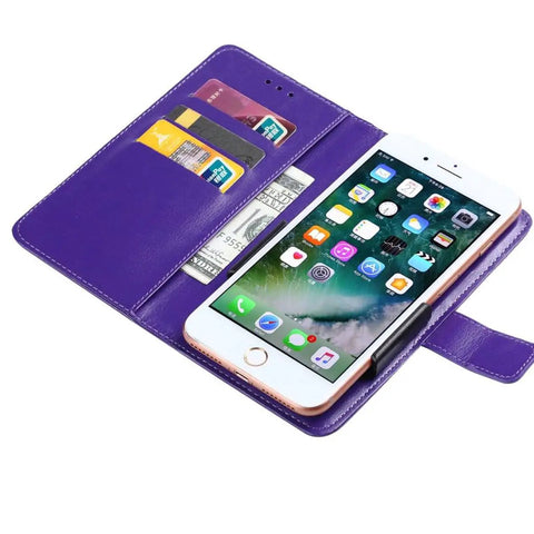 Premium Purple-SXT Protective Case For Danew Trace T-One showing phone with card slots and stand in a purple wallet-style design.