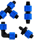 40-Piece Drip Irrigation Coupling Set With Four Connector Types Blue Universal Joint Fittings For 5/8 Inch Tubing Leak-Proof