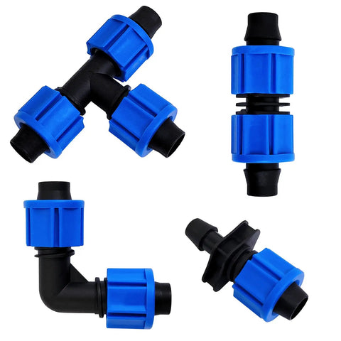 40-Piece Drip Irrigation Coupling Set With Four Connector Types Blue Universal Joint Fittings For 5/8 Inch Tubing Leak-Proof