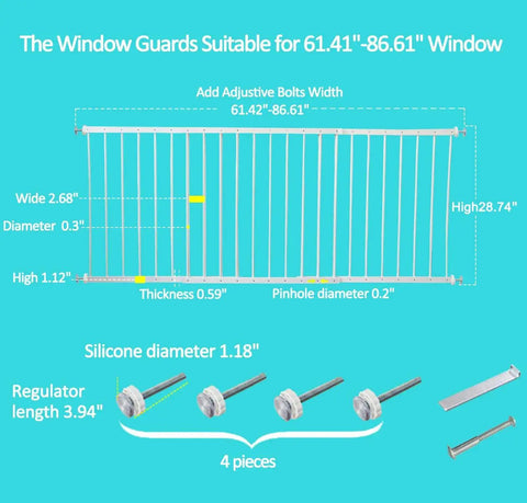 Diagram of Extra Wide Window Safety Gate For Home Use Kid And Pet Proof Pressure Mounted No Drilling Easy Install