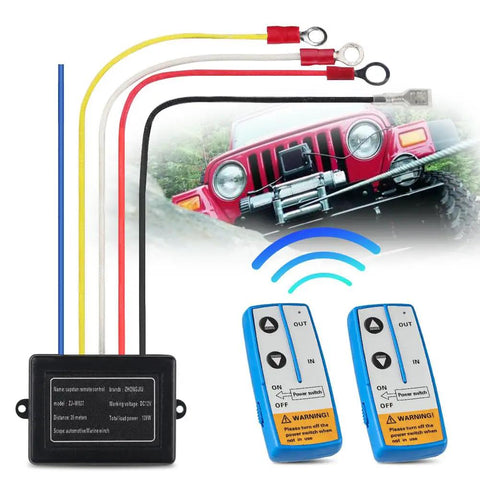 2 Piece Wireless Winch Remote Control Kit 12V with remotes and receiver, suitable for Truck, Jeep, ATV, SUV, front view