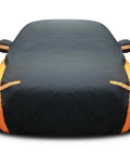 All Weather Car Cover For Sedans, Waterproof And Windproof, UV Sun Protection, Scratch-Resistant Universal Fit in black and orange