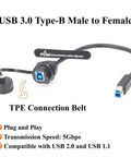 IP67 Waterproof USB 3.0 Type B Bulkhead Panel Mount Cable USB B Male To Female Extension Cable 5Gbps Built For Printers, PLCs, HMIs, CNCs, Industrial Cams And Machine Vision 0.3m TPE cable with bulkhead cap