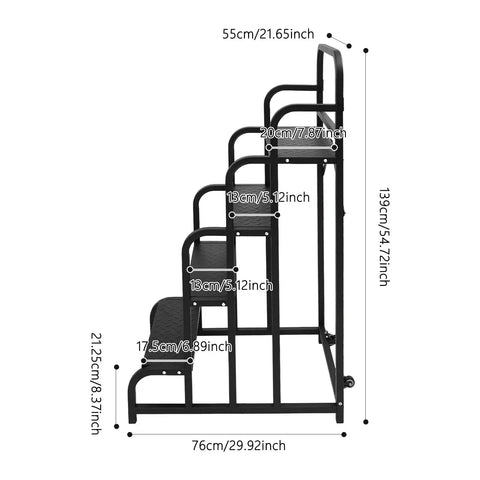 Score This Rock Solid 4 Step Black Rolling Warehouse Ladder With Non Slip Tread Pedals Rugged Carbon Steel Handrails And Smooth Glide Wheels For Effortless Supermarket Restocking Or Library Organizing Tasks
