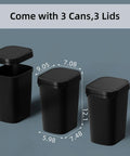 3 Pack Slim Trash Can With Pop Up Lid 2.6 Gallon 10 Liter Black Waste Bins For Bathroom Kitchen Office Bedroom Under Sink