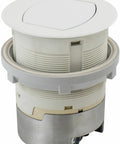 Heavy Duty Built Tough 20A Countertop Pop Up Receptacle Flush Mount Dual Power Outlet in white powder coat for kitchen bar.