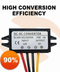 Beefy 12V To 5V Buck Converter Module For Cars And Motorcycles, 25W 5A Step Down Regulator, 90% Efficiency Label