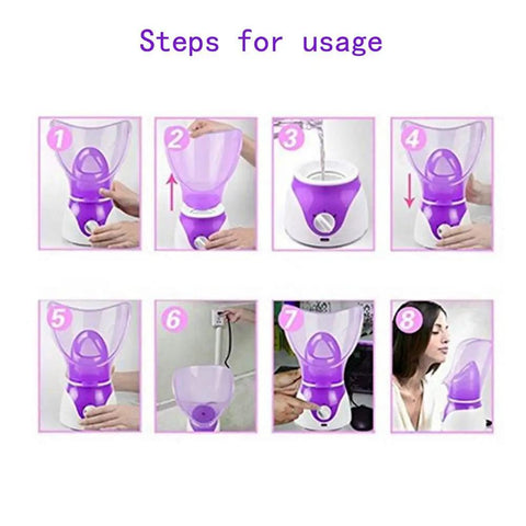 Steps for using All In One Facial Steamer And Spa Diffuser For At Home Skincare Dope Pore Opening And Blackhead Extraction Acne Relief Aromatherapy Mist.