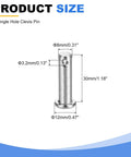Dimensions of 20 Pieces M8 X 30mm Single Hole Clevis Pins in 304 Stainless Steel, heavy duty flat head hitch pin
