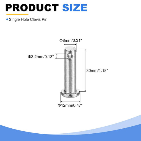 Dimensions of 20 Pieces M8 X 30mm Single Hole Clevis Pins in 304 Stainless Steel, heavy duty flat head hitch pin