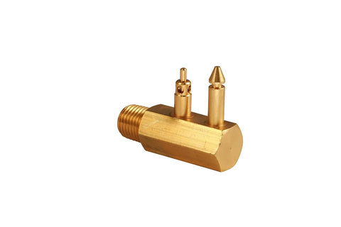 Brass Quick Connect Tank Fitting One Quarter Inch NPT Male Thread For Johnson Evinrude OMC Marine Engines And Fuel Tanks Built To Last In Saltwater Environments, showing side view