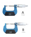 Digital Caliper, Groove Micrometer 0-25-50-75mm Thread Outer Diameter showing measuring range of 0 to 25mm in blue steel design.
