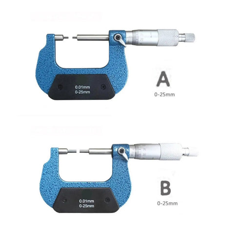Digital Caliper, Groove Micrometer 0-25-50-75mm Thread Outer Diameter showing measuring range of 0 to 25mm in blue steel design.