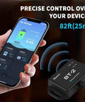 Hand holding phone showing BT-2 Bluetooth Solar Monitor Module, Real-Time Wireless Control Via DC Home App beside device.