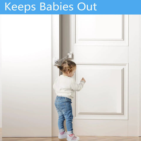 Adjustable Cat Door Stopper That Holds Entryways Wide While Keeping Pups Out Zero Drill Setup. Child reaching for a door with a safety lock.