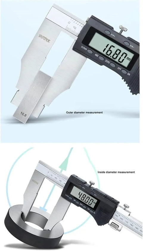 Digital Caliper 0-800mm/31.5 in,Long Jaw LCD Measuring Tool measuring outer and inner diameters with LCD display.
