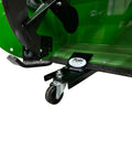 Close-up of heavy-duty dolly on green snow blower, part of Snow Blower Storage Dollies For 44 Inch, 47 Inch, And 54 Inch Snow Blowers Replacement For LP70692.