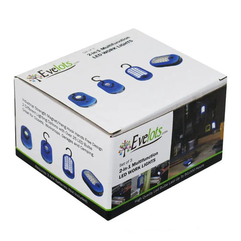 Product packaging of Magnetic LED Work Light Six Pack With 27 LED Lights And Swivel Hook shown on a white background.