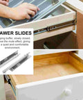 Hands installing full extension drawer slides for cabinets and furniture with telescopic rails, easy tool-free install.