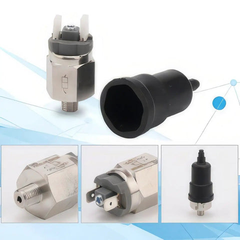 Air Compressor Pressure Switch With Adjustable Settings Stainless Steel Body One Eighth Inch PT Thread Normally Open Compact Easy Install