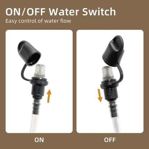 1.75L Hydration Panel For Vests With Leakproof Reservoir, 105cm Detachable Tube And Silicone Bite Valve showing on/off switch