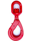 Heavy Duty Rock Solid G80 Alloy Steel Swivel Self Locking Hook 3/8 Inch 2470 Lbs Working Load Limit, red finish, durable design.
