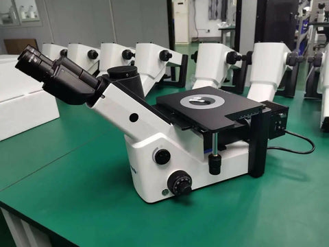 Inverted Metallurgical Microscope LM2000 With Infinity Corrected Optics For Pro Grade Imaging 5x To 100x Dry Objectives Wide Field 10x Eyepiece Adjustable Observation Tubes Lab Grade Metallographic Analysis Ready on lab bench