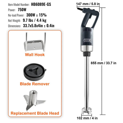 Beast 750W Commercial Immersion Blender With 20 Inch Shaft Copper Motor Variable Speed 304 Stainless Steel Blade Pro Grade Hand Stick Mixer
