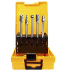Five Piece One Quarter Inch Aluma Cut Carbide Burr Set With Four Point Four Inch Shank, Pro Grade Single Cut Tungsten Rotary Burrs in case.