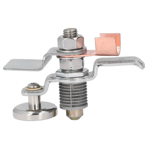 Heavy Duty Magnetic Welding Ground Clamp With Arc Plate For Steel Jobs showing a metal clamp with copper contact for secure grounding during welding.