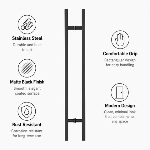 Killer 48 Inch H Shape Door Pull Handle In Sleek Black Finish Built From Top Notch 304 Stainless Steel For Heavy Duty Commercial Entry Doors That Stand Up To Daily Wear With Flawless Operation