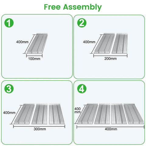 Tyvok honeycomb laser bed panels, aluminum, for 400×400mm and 400×300mm sizes, four-step assembly diagram