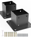 Beefy 4x4 Post Base Kit For Decks And Fences, Powder Coated Carbon Steel Post Anchor Brackets, Inner 3.5 By 3.5 Inches, 2 Pack