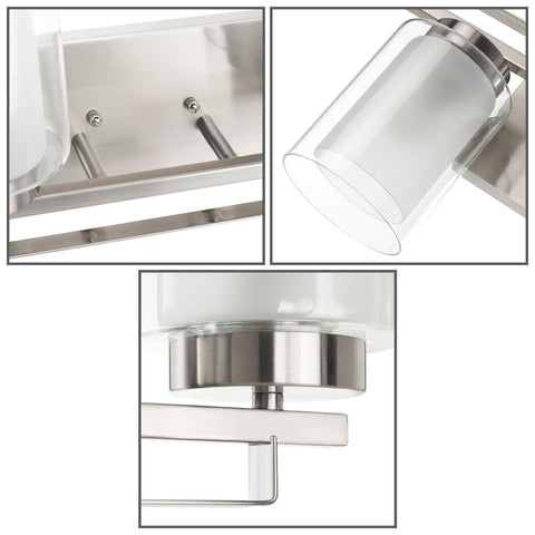 Details of Lit 4 Light Vanity Light With Dual Glass Shades In Brushed Nickel Hardwired Wall Mount Indoor Modern Bath And Kitchen Fixture