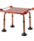 No Slip Teak Shower Bench With Adjustable Height For Indoor Shower Bath And Sauna, Elderly And Disabled Friendly With Aluminum Handrail