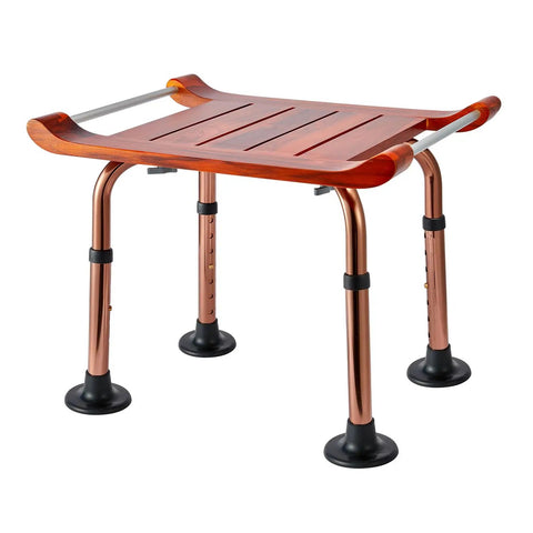 No Slip Teak Shower Bench With Adjustable Height For Indoor Shower Bath And Sauna, Elderly And Disabled Friendly With Aluminum Handrail