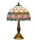 Cozy Pink Tulip Tiffany Style Stained Glass Table Lamp 12 Inch Wide 18 Inch High With Aluminum Base E26 Bulb Included Cord Switch