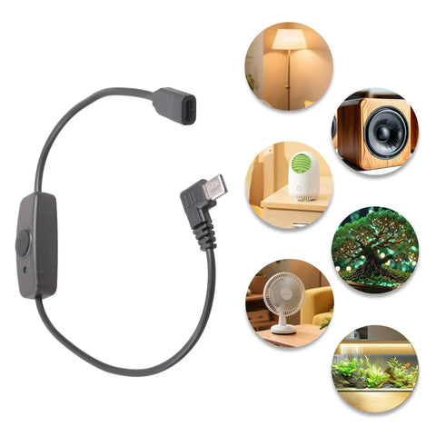No Stress Type C Extension Cable With Right Angle Plug Fits Snug In Tight Corners For Marathon Gaming And Daily Grind Delivers Smooth 5V 2A Power Without Data Sync Hassle with switch.