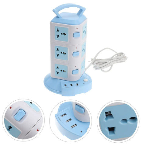 Heavy Duty USB Power Strip With Plenty Of Outlets And Superfast Ports Top Shelf Surge Protector with handle and multiple USB ports.
