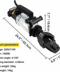 Heavy Duty Portable Electric Hydraulic Rebar Bender Pliers For Steel Bar Bending And Shearing Cuts Up To One Inch, 1500W motor