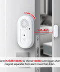 Door Window Alarms 5 Pack 125dB With Volume Control Wireless Sensors installed on a door, demonstrating separation alert mechanism