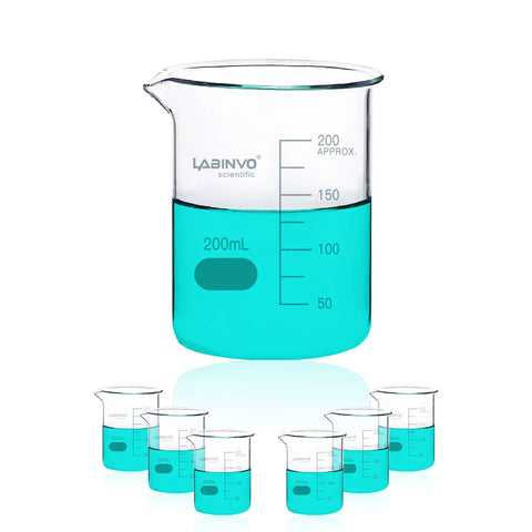 Six Piece 200ml Glass Beaker Set With White Enamel Graduations From 50ml To 200ml In 25ml Increments, A Real Lab-Grade Workhorse For Research