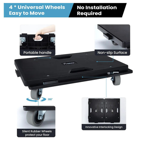 Heavy Duty Furniture Dollies 2 Pack With Ultra Smooth Rollers And Modular Linkable Build Moves Hefty Loads Without Breaking A Sweat showing portable handle and non-slip surface.