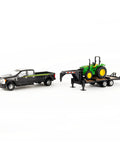 Ford F350 Pickup And John Deere Tractor Toy Set With Gooseneck Trailer, 1:32 scale, showing tractor on trailer for kids