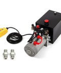 12V DC Hydraulic Power Unit For Dump Trailers 8 Quart Double Acting Pump With 15 Foot Remote Control Sturdy Metal Tank For Lifting